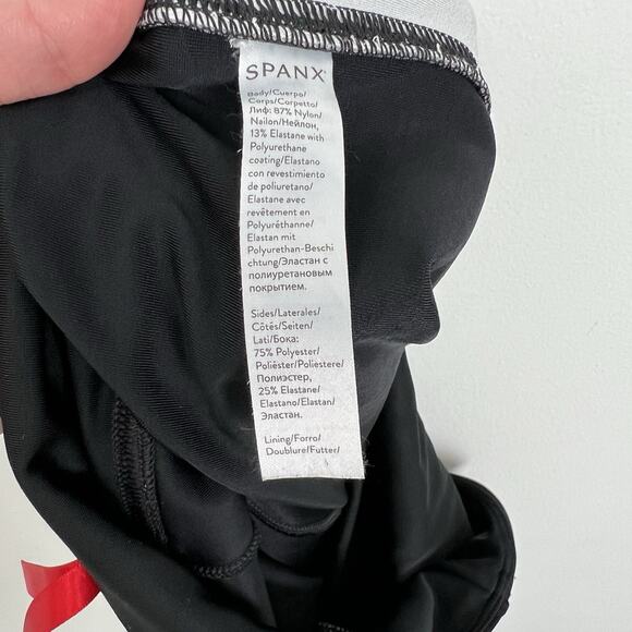 Spanx Black White Faux Leather Side Stripe Tummy Control Leggings SZ L - Picture 9 of 9